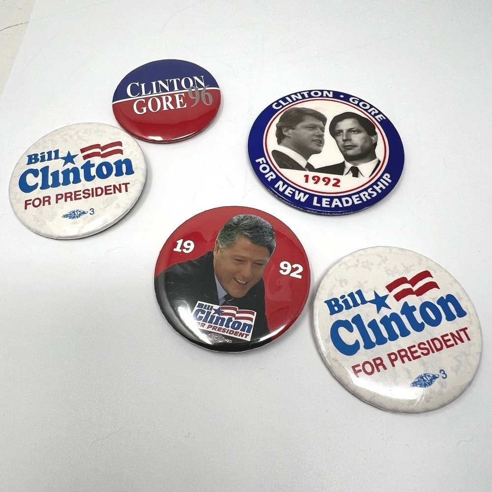 Bill Clinton Al Gore Buttons 1992 1996 United States Presidential Elections Pins